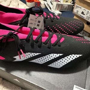 Adidas Men's Predator Soccer cleats Black, Pink, and White Athletic Shoes